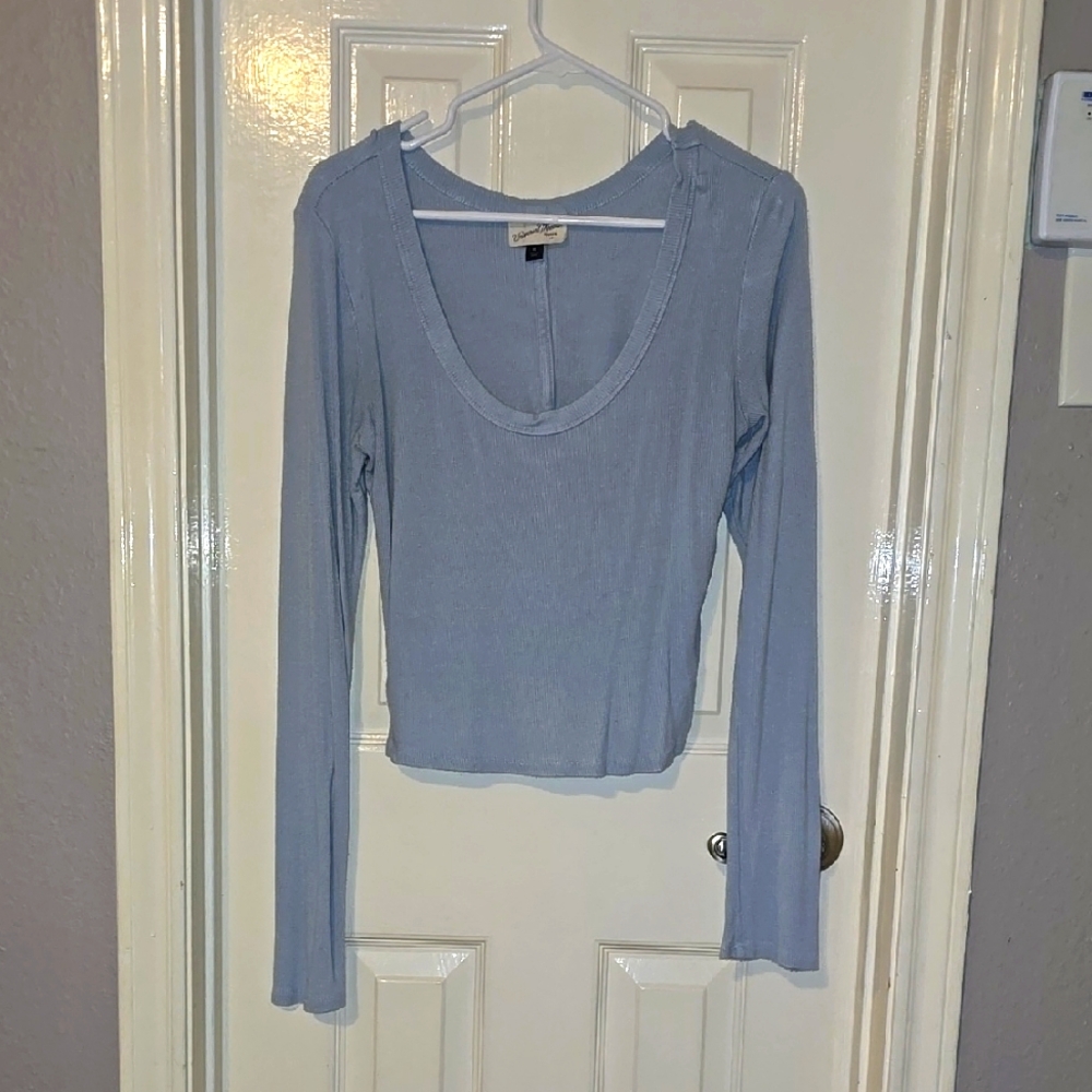 Cropped Light Blue Long Sleeve Top